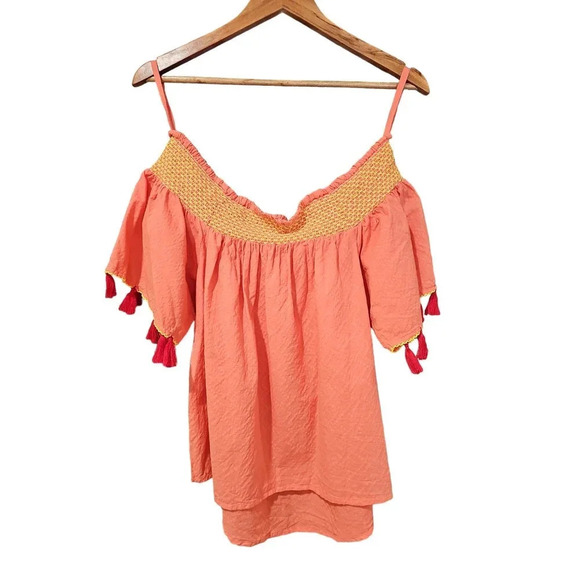 Banjanan Wow Off The Shoulder Tassel Blouse Coral Size S - Picture 3 of 6